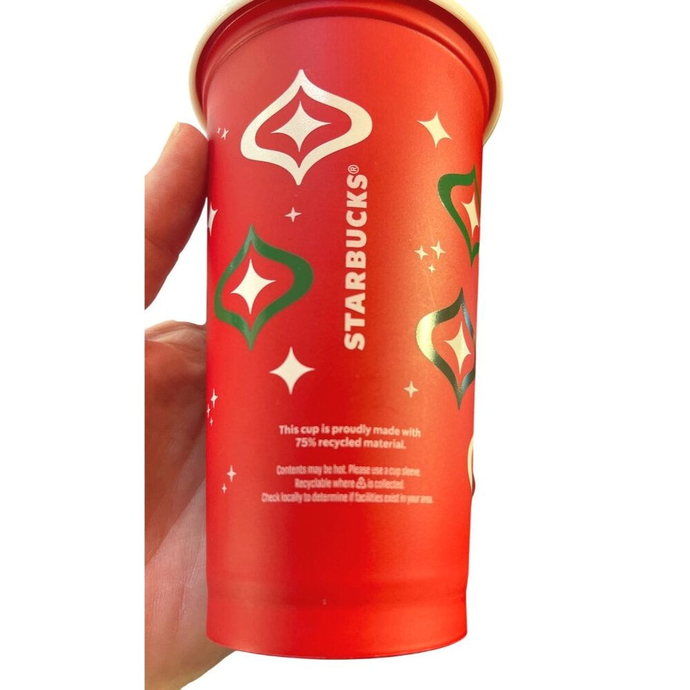 Starbucks Red Reusable Cup 16Oz Holiday Coffee Cup White Lid Eco-Friendly BPA - Picture 5 of 6